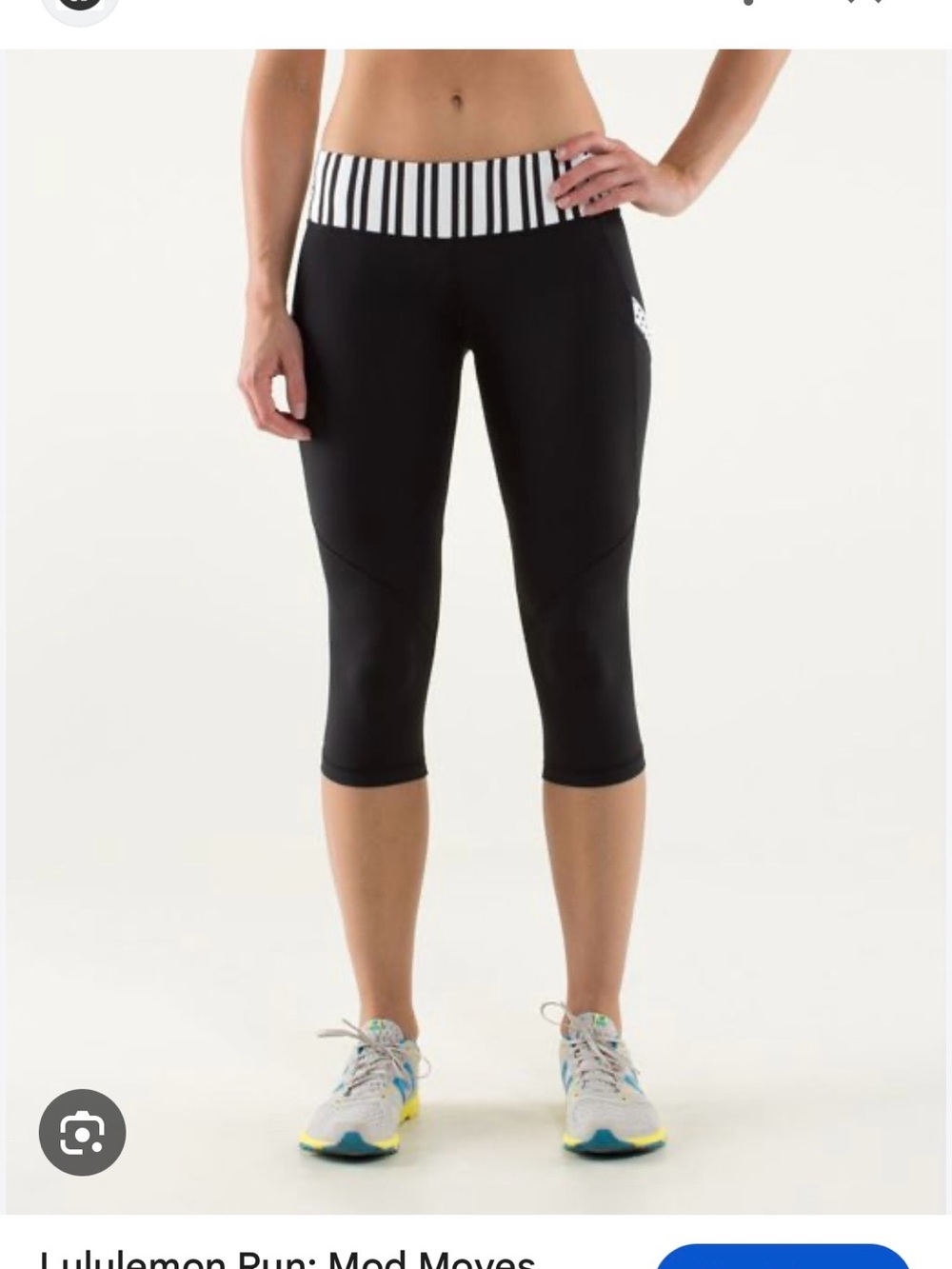 lululemon athletica Black Cropped Running Leggings with White Pocket Trim